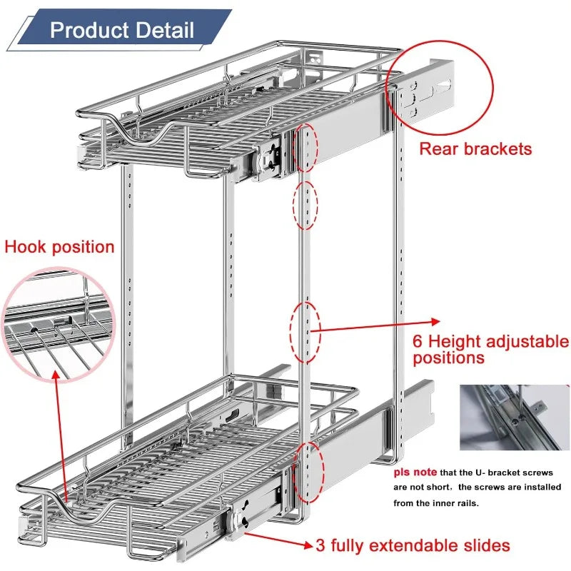 Pull Out Cabinet Organizer, Cabinet Pull Out Shelves, 2 Tier Pull Out Drawers for Kitchen Cabinets,