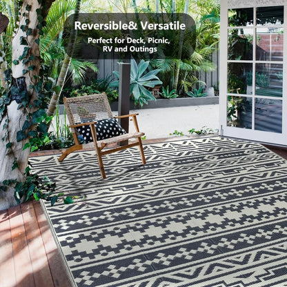 Waterproof Mat Outdoor Rugs, 9'x12' for Patios Clearance Carpet Camping, Large Rugs Geometric Boho