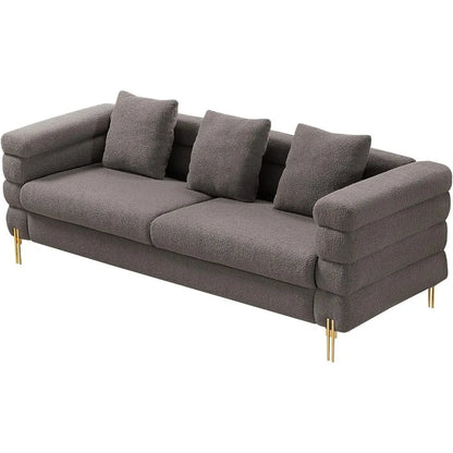 85 Inch Sofa, Oversized Sofa, 3 Seats Comfy Couch for Living Room, Deep Seat Sofa with Sturdy Wood Frame, Bouclé Couch, White