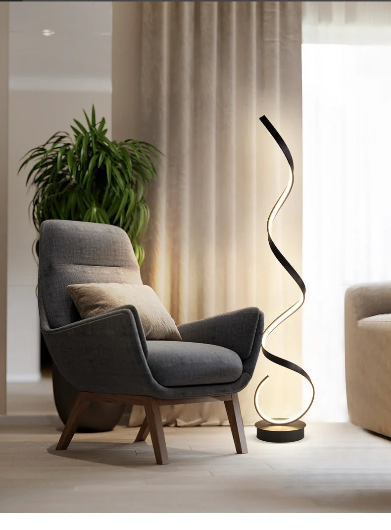 Modern Minimalist Aluminum Alloy Spiral Led Floor Lamp Study Bedroom Bedside Reading Light Living Room Sofa Lighting Decoration
