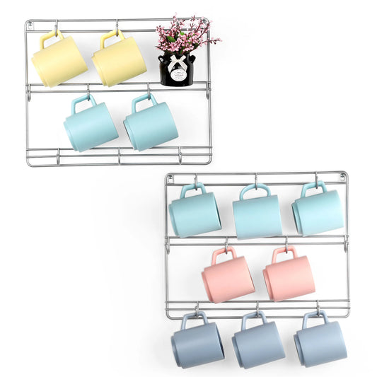 2PCS Metal Wall Mounted Coffee Mug Storage Rack with 10 Hooks,Cup Display Organizer for Kitchen