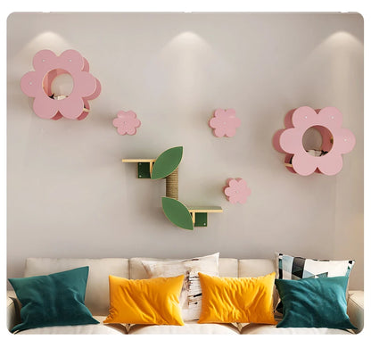 Woodiness Flower Cat Tree Wall Mounted Climbing Frame Grab The Platform Nest Mounted Solid Wood Cat Scratch Wall Pet Supplies