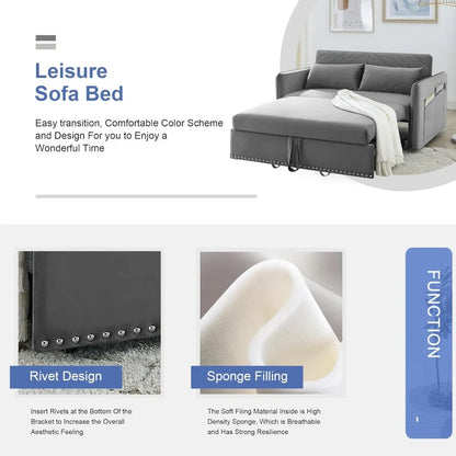 Sofa Bed, Wood Bedframe, for Living Room Bedroom Office, Pull Out Modular Sofa Bed Convertible Living Room Furniture