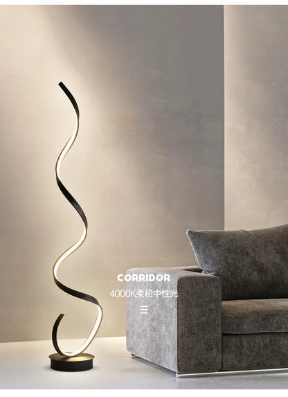 Modern Minimalist Aluminum Alloy Spiral Led Floor Lamp Study Bedroom Bedside Reading Light Living Room Sofa Lighting Decoration