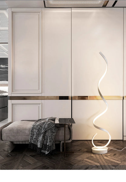 Modern LED Floor Lamp Home Decor Spiral Line Lights Bedroom Living Room Sofa Corner Black White Indoor Vertical Lighting Lustre