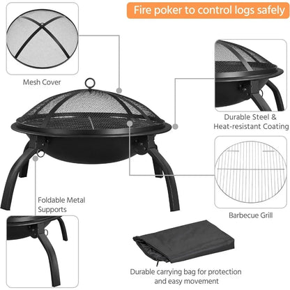 Fire Pit,Portable Folding Steel Fire Bowl Garden Treasures Fire Pit for Outside Fireplace with Carrying Bag,Fire Pits