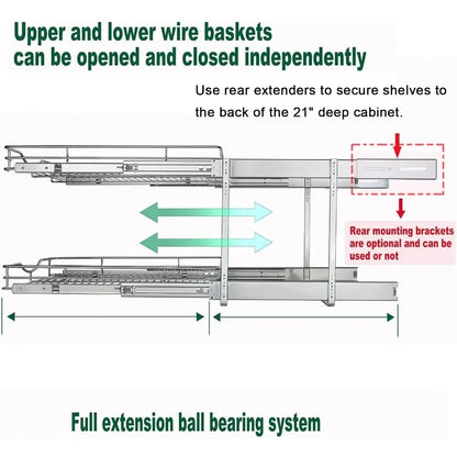 Pull Out Cabinet Organizer, Cabinet Pull Out Shelves, 2 Tier Pull Out Drawers for Kitchen Cabinets,