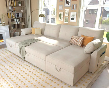 Sofa Bed, Sofa Bed with Pull-out Bed, White Throw Pillows - 2-in-1 Pull-out Sofa Bed with Storage Chain for The Living Room