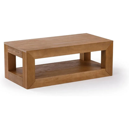Modern Rectangular Coffee Table with Shelf, Solid Wood, 40 Inch, Cene for Living Room, Pecan Wirebrush
