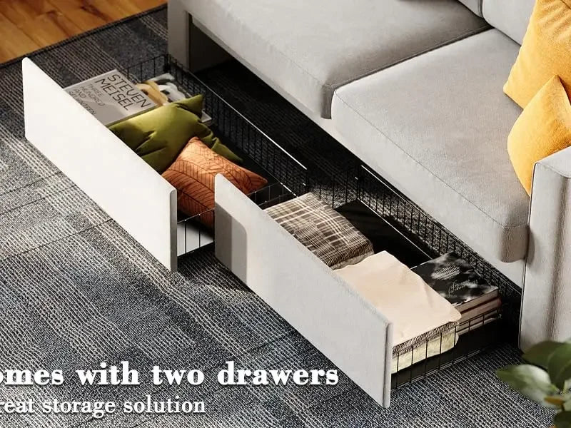Loveseat Sofa with Drawer & Charging Port,Couches for Living Room with Track Armrest, Double Sofa for Bedroom, Grey