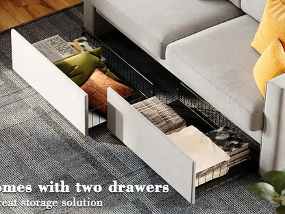 Loveseat Sofa with Drawer & Charging Port,Couches for Living Room with Track Armrest, Double Sofa for Bedroom, Grey