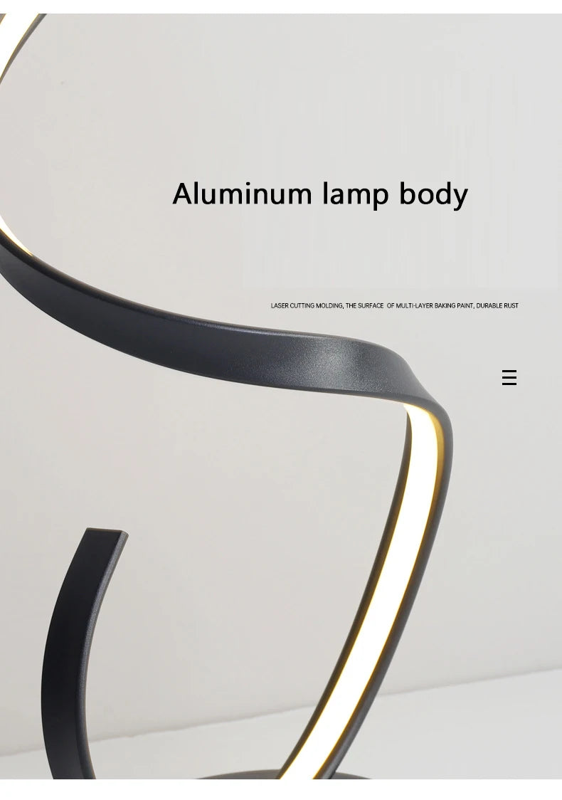 Modern Minimalist Aluminum Alloy Spiral Led Floor Lamp Study Bedroom Bedside Reading Light Living Room Sofa Lighting Decoration