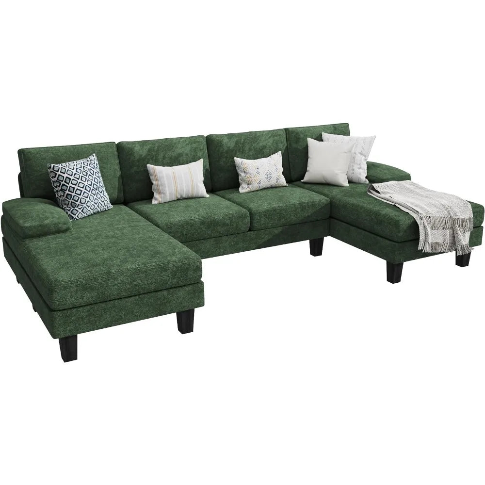 Sofa Convertible Sectional with Soft Cotton Chenille Fabric for Living Room,Oversized Seats Comfortable Backrest,Green Couch