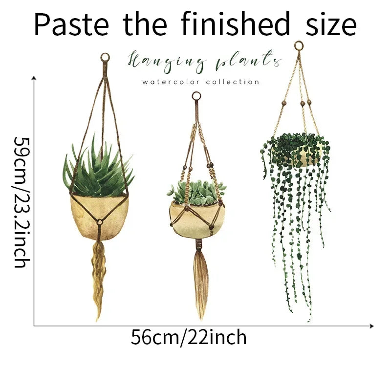 Three Hanging Plants Wall Basket Potted Tropical Succulent Plants Living Room Bedroom Wall Kitchen Decor Decals Home Decoration