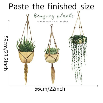 Three Hanging Plants Wall Basket Potted Tropical Succulent Plants Living Room Bedroom Wall Kitchen Decor Decals Home Decoration