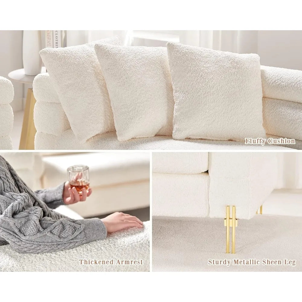 85 Inch Sofa, Oversized Sofa, 3 Seats Comfy Couch for Living Room, Deep Seat Sofa with Sturdy Wood Frame, Bouclé Couch, White