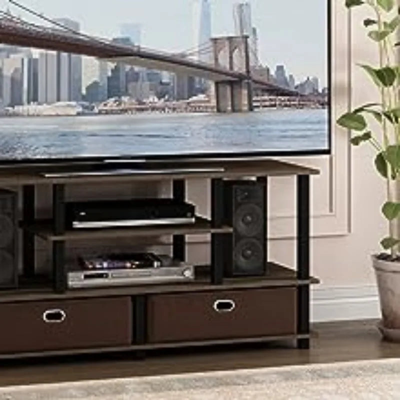 Furinno JAYA Large Stand for Up To 50-Inch TV, Columbia Walnut/Black/Dark Brown Tv Stand Living Room Furniture