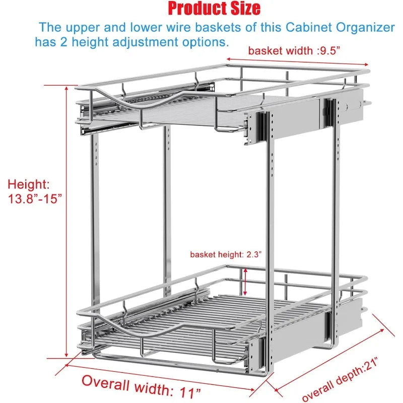 Pull Out Cabinet Organizer, Cabinet Pull Out Shelves, 2 Tier Pull Out Drawers for Kitchen Cabinets,