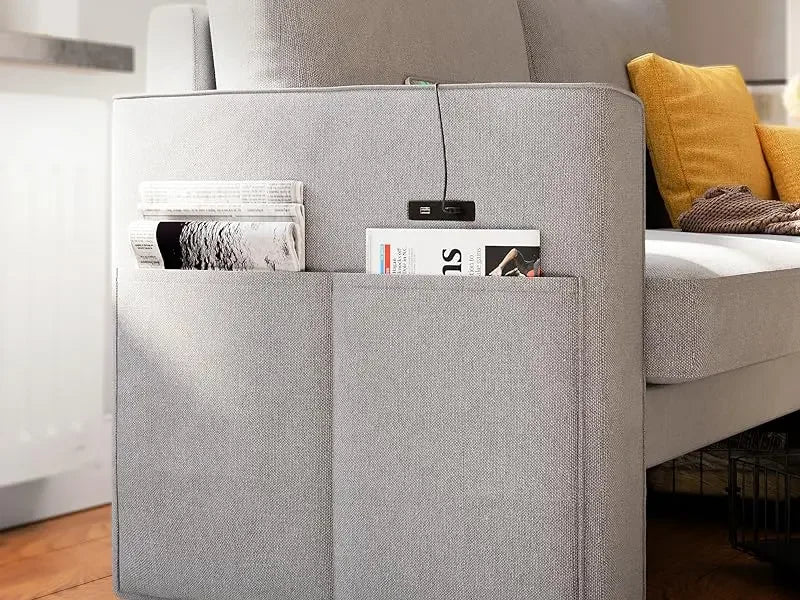 Loveseat Sofa with Drawer & Charging Port,Couches for Living Room with Track Armrest, Double Sofa for Bedroom, Grey