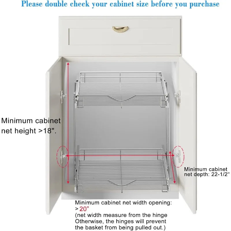 Pull Out Cabinet Organizer, Cabinet Pull Out Shelves, 2 Tier Pull Out Drawers for Kitchen Cabinets,
