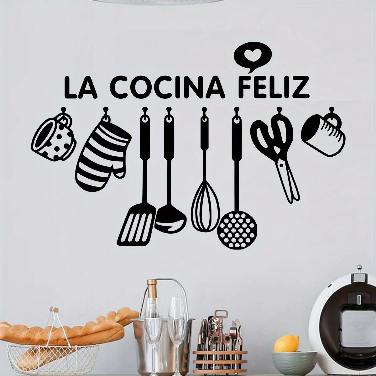Cartoon Black Spoon Scissors Silhouette Kitchen Tool Wall Stickers for Bedroom Living Room Kitchen Decoration Wall Decals