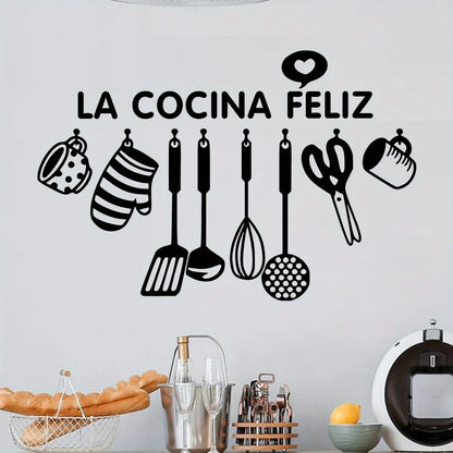 Cartoon Black Spoon Scissors Silhouette Kitchen Tool Wall Stickers for Bedroom Living Room Kitchen Decoration Wall Decals