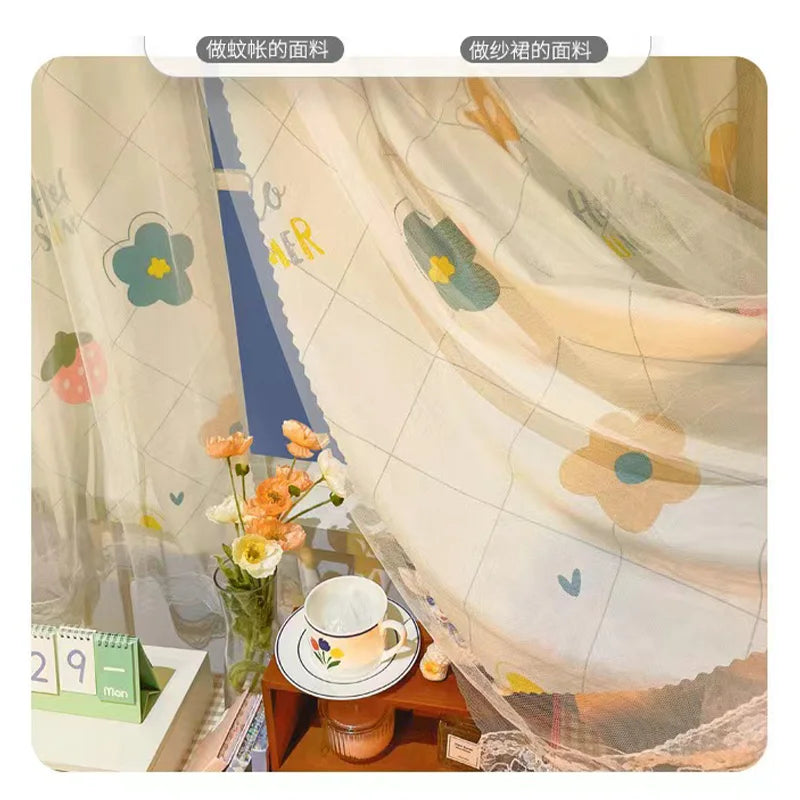 Magic Strap Self-adhesive Non-perforated Tule CurtainCartoon Cute for Children's RoomCabinet Decoration Bedroom Shade Curtain