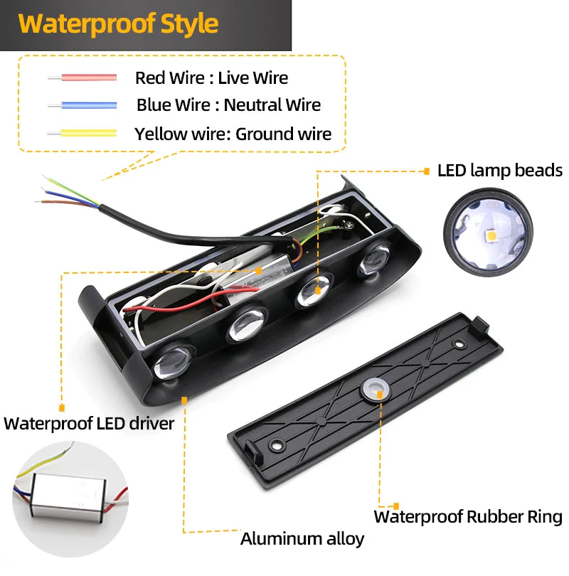 Up and Down LED Wall Lamp Waterproof IP65 Aluminium Interior Wall Light For Bedroom Living Room Corridor Indoor Outdoor Lighting
