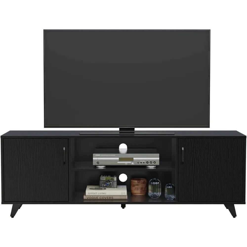 TV Stand,Entertainment Center with 2Doors and 2Cubby Storages Cabinets for up to 65 inch for Living Room Bedroom Black,53.5 inch