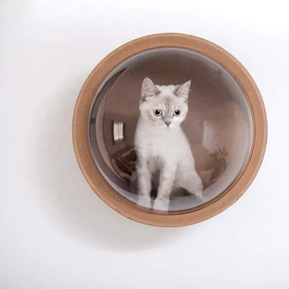 Wooden Spaceship Gamma Pet Bed for Cat & Dog Window Perch Cat Tree Made of Wood Wall Mounted Cat Bed Indoor DIY Mansion