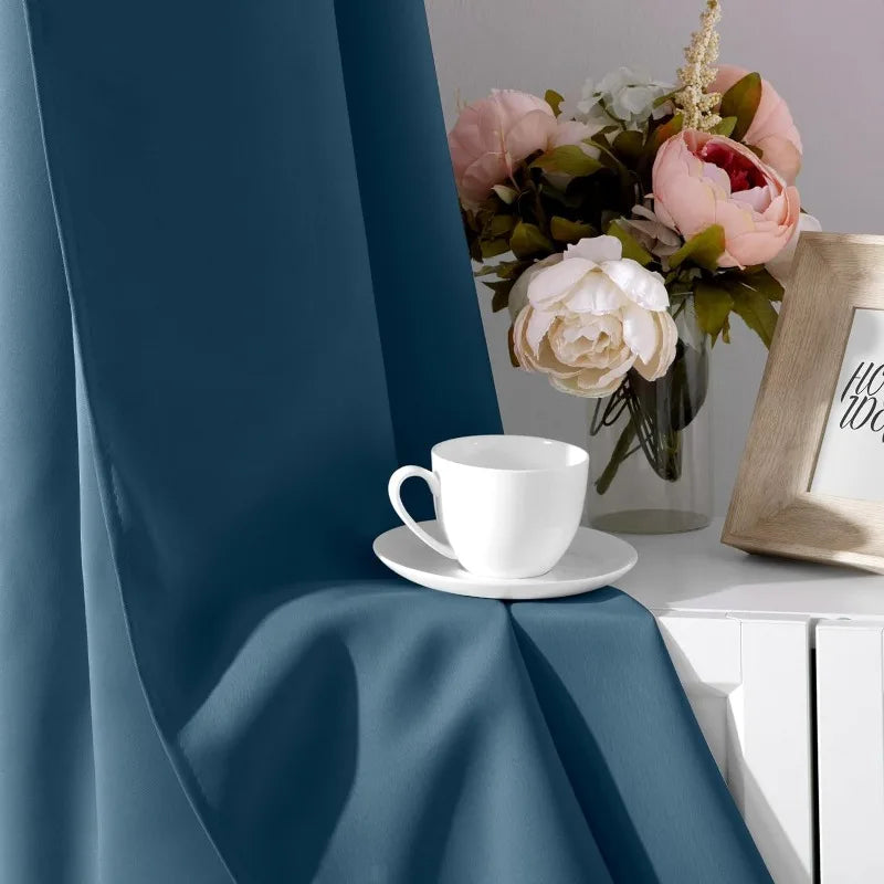 Aqua Blackout Curtains for Bedroom 52 X 84 Inch Length 2 Panels Set Room Darkening Bedroom Curtains