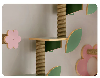 Woodiness Flower Cat Tree Wall Mounted Climbing Frame Grab The Platform Nest Mounted Solid Wood Cat Scratch Wall Pet Supplies