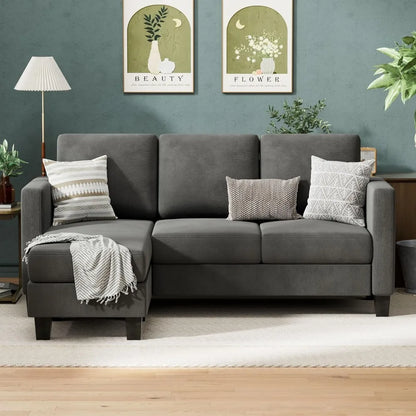 Living Room Sofa,Convertible Sectional , Movable Ottoman Small Couch, for Living Room ,3 Seat L-Shaped Sofa with Linen Fabric