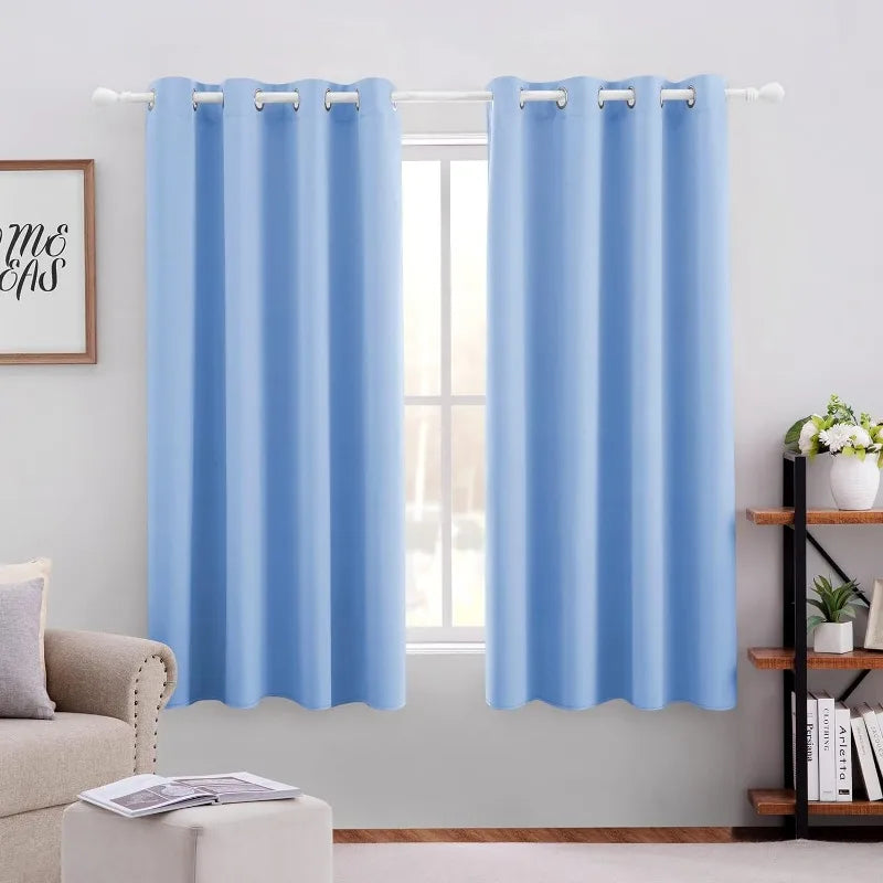 Aqua Blackout Curtains for Bedroom 52 X 84 Inch Length 2 Panels Set Room Darkening Bedroom Curtains
