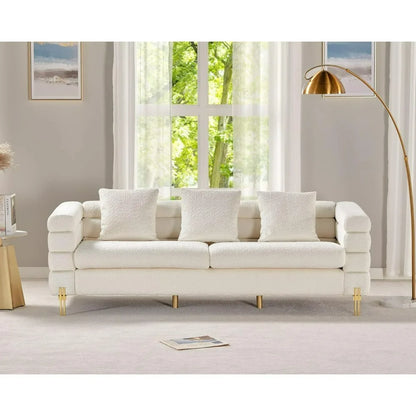 85 Inch Sofa, Oversized Sofa, 3 Seats Comfy Couch for Living Room, Deep Seat Sofa with Sturdy Wood Frame, Bouclé Couch, White