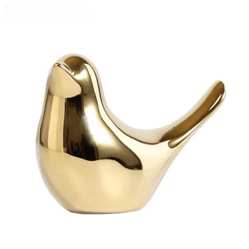 Bird Figurine 4 Sizes Nordic Ceramic Gold Animal Statue Jewelry Home Decoration Living Room Table Decoration Sculpture Ornament