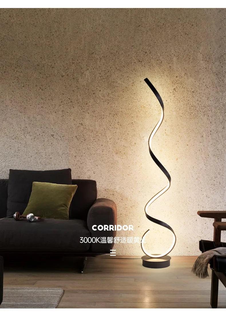 Modern Minimalist Aluminum Alloy Spiral Led Floor Lamp Study Bedroom Bedside Reading Light Living Room Sofa Lighting Decoration