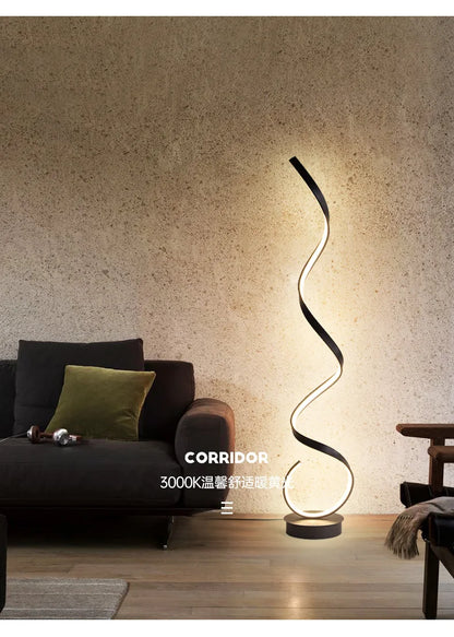 Modern Minimalist Aluminum Alloy Spiral Led Floor Lamp Study Bedroom Bedside Reading Light Living Room Sofa Lighting Decoration
