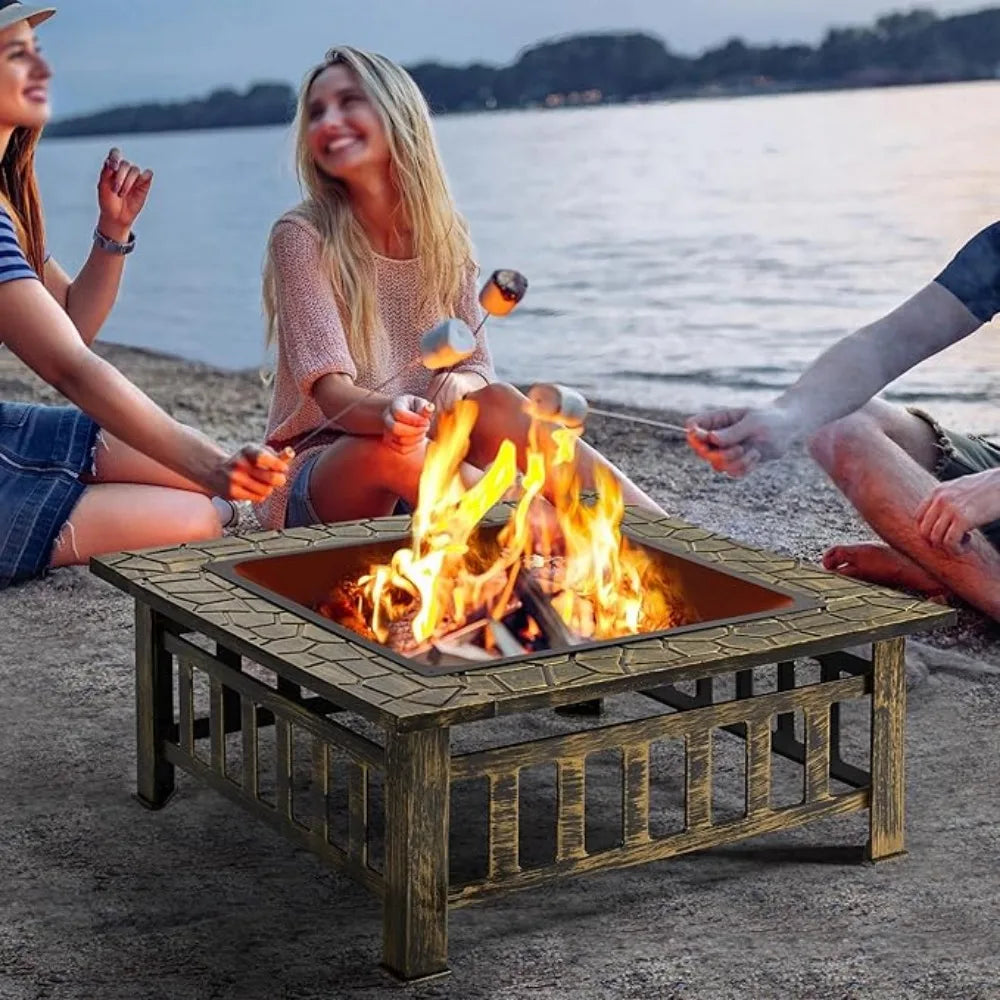 Fire Pits for Outside Outdoor Fire Pits for Bonfire Patio BBQ Camping Bronze Fireplace with Spark Screen,Fire Pits