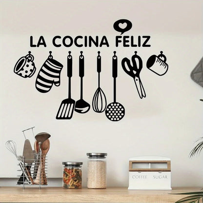 Cartoon Black Spoon Scissors Silhouette Kitchen Tool Wall Stickers for Bedroom Living Room Kitchen Decoration Wall Decals