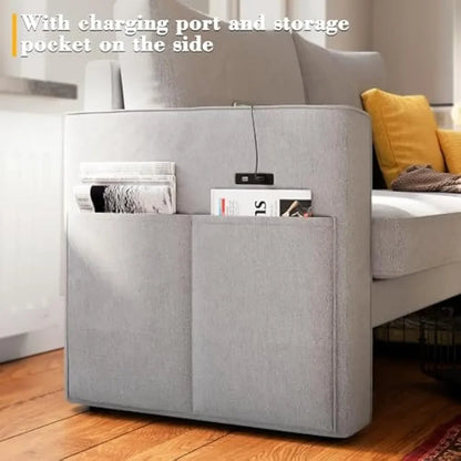 Loveseat Sofa with Drawer & Charging Port,Couches for Living Room with Track Armrest, Double Sofa for Bedroom, Grey