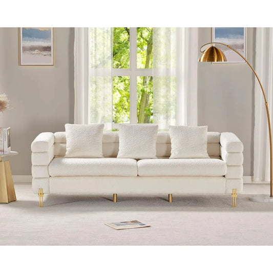 85 Inch Sofa, Oversized Sofa, 3 Seats Comfy Couch for Living Room, Deep Seat Sofa with Sturdy Wood Frame, Bouclé Couch, White