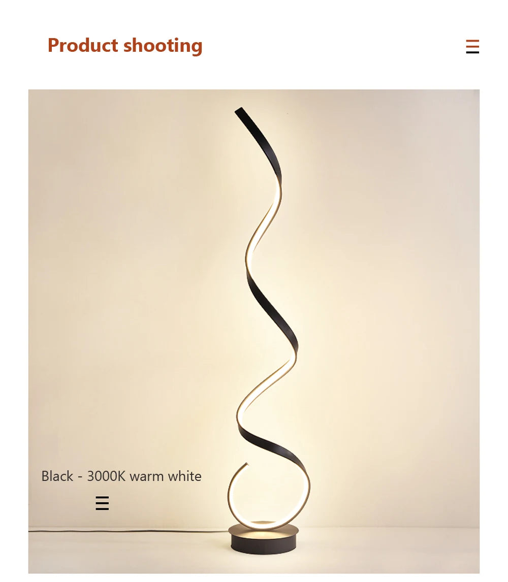 Modern LED Floor Lamp Home Decor Spiral Line Lights Bedroom Living Room Sofa Corner Black White Indoor Vertical Lighting Lustre