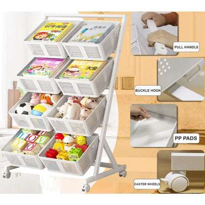 Kitchen Storage Baskets Organizer Rolling Cart, 4 Tier White Fruit Vegetable Standing Rack with Baskets