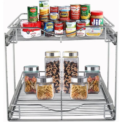 Pull Out Cabinet Organizer, Cabinet Pull Out Shelves, 2 Tier Pull Out Drawers for Kitchen Cabinets,