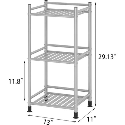 3 Tier Bathroom Storage Open Shelf Unit, Free-Standing Metal Corner Rack Shelving for Kitchen, Living Room, Hallway (Bright Gray