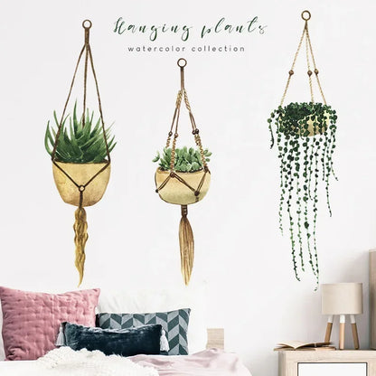 Three Hanging Plants Wall Basket Potted Tropical Succulent Plants Living Room Bedroom Wall Kitchen Decor Decals Home Decoration