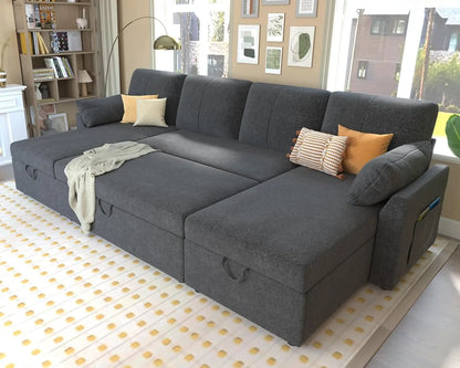 Sofa Bed, Sofa Bed with Pull-out Bed, White Throw Pillows - 2-in-1 Pull-out Sofa Bed with Storage Chain for The Living Room
