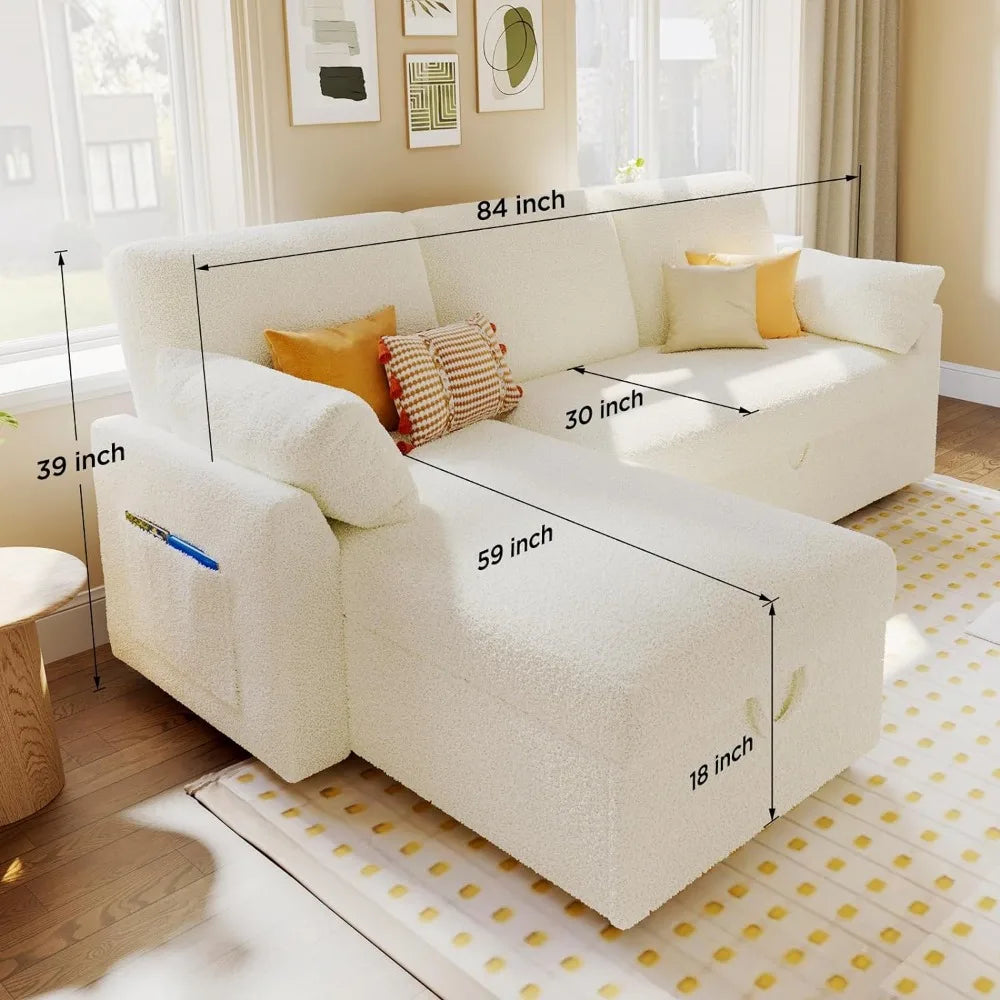 Sofa Bed, Sofa Bed with Pull-out Bed, White Throw Pillows - 2-in-1 Pull-out Sofa Bed with Storage Chain for The Living Room