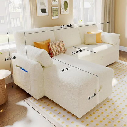 Sofa Bed, Sofa Bed with Pull-out Bed, White Throw Pillows - 2-in-1 Pull-out Sofa Bed with Storage Chain for The Living Room